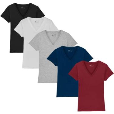 Imagem de Kit 5 Camisetas Feminina Babylook Básica Algodão Gola V By Zaroc (BR, Alfa, G, Regular, Multicolorido)