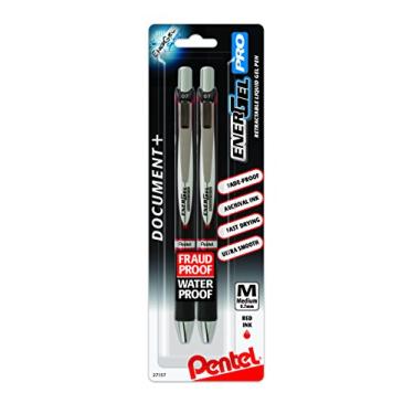 Imagem de Pentel Caneta de tinta gel permanente EnerGel Pro (0,7 mm) ponta média, tinta vermelha, pacote com 2 (BLP77BP2B)