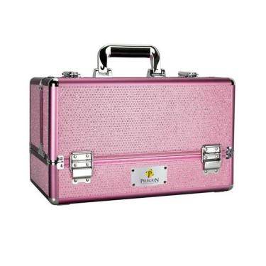 Imagem de Maleta Maquiagem Joias Manicure Alumínio ABS Pelegrin PEL-M1015 Rosa Cristal