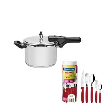 Imagem de KIT - Panela de pressão inox 4,5l Brava + Faqueiro 30pçs Vermelho - Tramontina