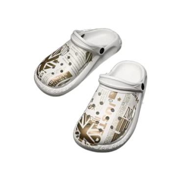 Imagem de SHABADUER Tamancos de verão masculinos e femininos, sapatos de água casuais confortáveis, atacadistas, sapatos de praia, Ouro branco, 11 Women/8.5 Men