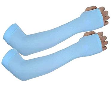 Imagem de Proteção de resfriamento de compressão unissex mangas de sol capa de braço longo aquecedores antiderrapantes para esportes ao ar livre capa de protetor solar tatuagem, 1 par (dedo) bl, tamanho 1 para 70.200 kg
