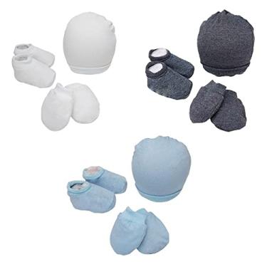 Imagem de 2 Kit Maternidade Touca Luva Meia Bebe Enxoval Menino Recem Nascido Gorro Pantufa Inverno Infantil