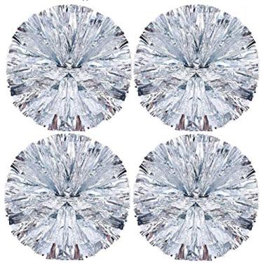 Imagem de Hlonon Pacote com 4 Pompons de Líder de Torcida Esportes Dança Cheer Cheerleading Plásticos Cheerleading para Esporte Team Spirit Cheering (Prata, 50g)