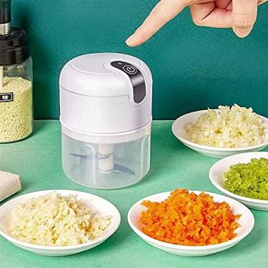 Imagem de Mini Processador Elétrico de Alimentos Portátil com 3 lâminas de aço inox USB 250 ml Bivolt (Branco)