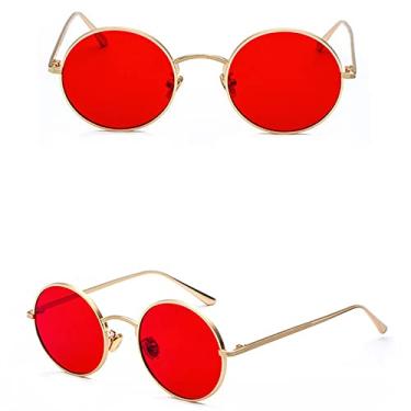 Imagem de Super Redondo Óculos de Sol Feminino Designer Moda Masculina Tons de Lente Verde Escuro UV400, Vermelho Dourado, China