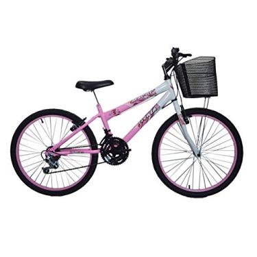 Imagem de Bicicleta infantil aro 24 18 marchas rosa com branco com cesta (rosa)