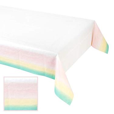 Imagem de Talking Tables Toalha de mesa de papel descartável rosa pastel para meninas, festa de aniversário, chá de bebê, despedida de solteira, tema de unicórnio 197 x 122 m