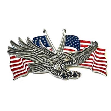 Imagem de 7,2 cm x 4,4 cm Eagle US Medalhão de metal Harley Sportster Sissy Bar Encosto Davidson Bobber Chopper Emblema Adesivo 3M Motocicleta Estanho Cromado Vermelho Branco Azul Bandeiras EUA
