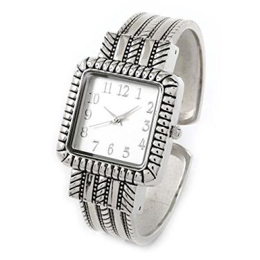 Imagem de Relógio de punho feminino estilo ocidental decorado com rosto quadrado de metal prateado, Prata
