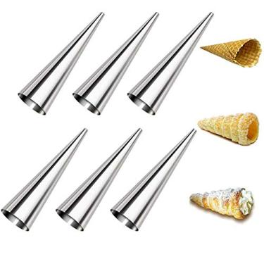 Imagem de Aeyistry 6 pacotes de moldes de chifre de creme, molde tubular de cone de aço inoxidável para tubos de cannoli croissant para cozinha, festa, waffle de cozimento