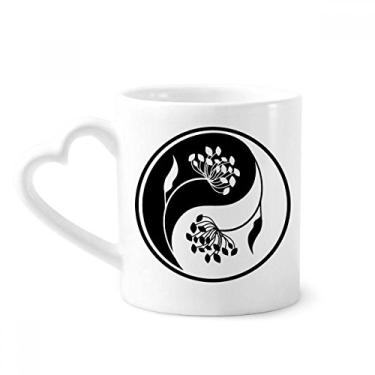 Imagem de Cultura Yin-yang Caneca de flor preta branca café cerâmica copo de coração de vidro
