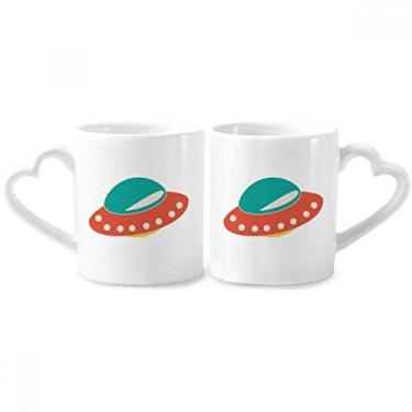 Imagem de Universe Alien Monster UFO Conjunto de canecas de porcelana para casais, coração e coração