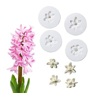 Imagem de Molde de silicone flores de jacinto artificial jacinto hyacinthus orientalis pétala floral molde de veio para todos os fins para decoração de bolos, chocolate, artesanato de açúcar, decoração de bolo, argila