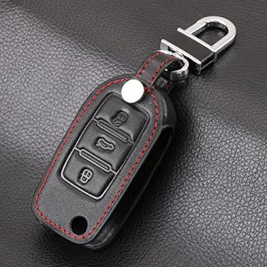 Imagem de YJADHU Capa de chave de couro macio com capa de chave, apto para Vw Golf Bora Jetta Polo Golf Passat Skoda Octavia A5 Fabia Seat Ibiza Leon, linha preta vermelha