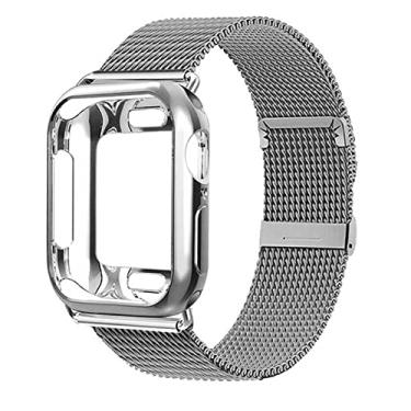 Imagem de MAALYA Capa + pulseira para Apple Watch Band 41mm 45mm 44/40mm 42/38mm Cinto de Metal Pulseira Milanese Loop para iWatch Series 7 6 SE 54321 (Cor: Prata, Tamanho: 44mm para SE/6/5/4)