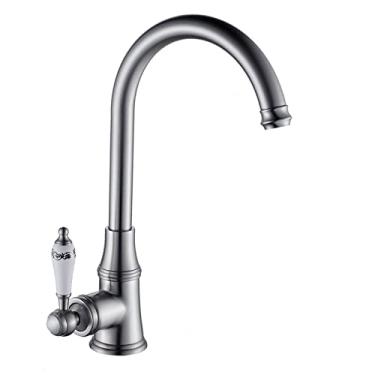 Imagem de LIDON Torneira de pia torneira de cozinha antiga torneira de pia de cozinha banheiro 1 furo latão torneira de cozinha vintage torneira de água quente e fria 360° giratório pia de cozinha preta, antigo (cor: escovado)