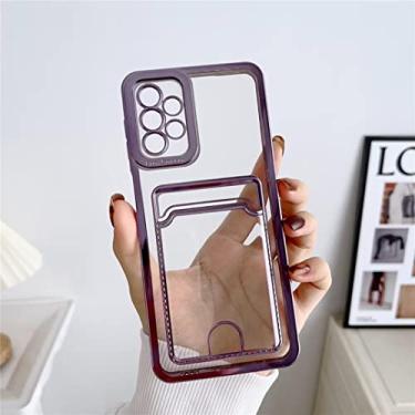 Imagem de FIRSTPELLA Compatível com Samsung S22 Ultra Case, capa carteira de cartão transparente, capa fina protetora fina de TPU galvanizado macio com suporte para cartão - roxo