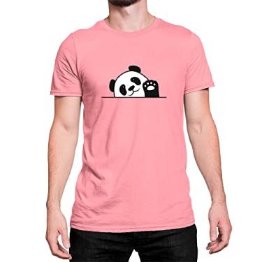 Imagem de Camiseta Panda Acenando Camisa Fofo Cute Divertido Unissex Cor:Rosa;Tamanho:G