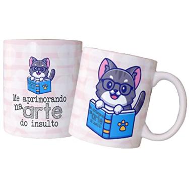 Imagem de Caneca me aprimorando na arte do insulto gato irônico fofo