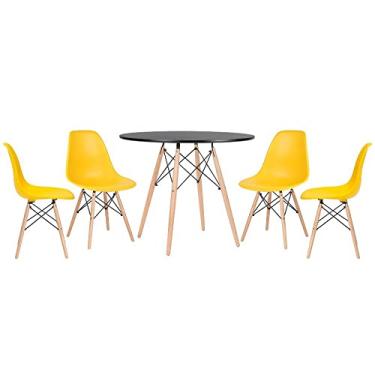 Imagem de Loft7, KIT - Mesa Eames 90 cm preto + 4 cadeiras Eames DSW amarelo