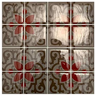Imagem de Pastilha Adesiva 3D Arabescos Vermelho Kit 4 Placas