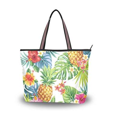 Imagem de Bolsa tipo sacola com estampa tropical em branco, bolsa de ombro para mulheres e meninas, Multicolorido., Medium