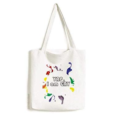 Imagem de LGBT Bolsa de lona masculina bandeira de arco-íris Yap I Am bolsa de compras casual bolsa de mão