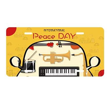 Imagem de DIYthinker Placa de licença de guitarra de piano elétrico, placa de identificação para decoração de carro, dia da paz