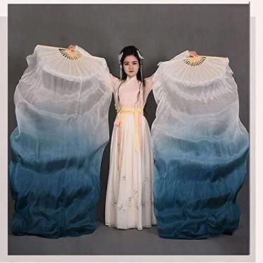 Imagem de PAYNAN 1 par de véu para fãs de dança do ventre de seda real 1,8 m fã de bambu dança nacional longo fã de bambu