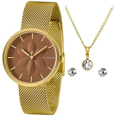 Imagem de Kit Relógio Lince Dourado Feminino LRGH154L KZ77N1KX