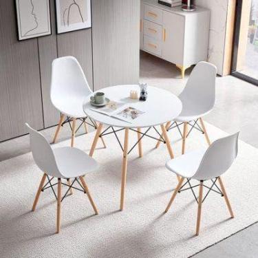 Imagem de Conjunto Mesa Jantar Eames 80cm Branca E 4 Cadeiras Eiffel Brancas - J