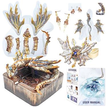 Imagem de Pacote com 2 moldes de silicone de dragão alado para fundição de resina epóxi, joias, fondant, topo de bolo, argila de polímero, artesanato, grande, 25,4 cm, pequeno, 7,6 cm