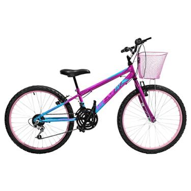 Imagem de Bicicleta Feminina Infantil Aro 24 Wendy 18V Com Cestinha,Azul Rosa