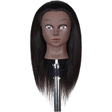 Imagem de Boneca De Prática De Estilo De Cabelo Cabeça De Manequim De Treinamento Afro Com Grampo, Cabelo Humano Real, Grosso, Pode Fazer Permanente, Descolorir, Cortar E Soprar -,16in Pele Negra,YUYANAIAI