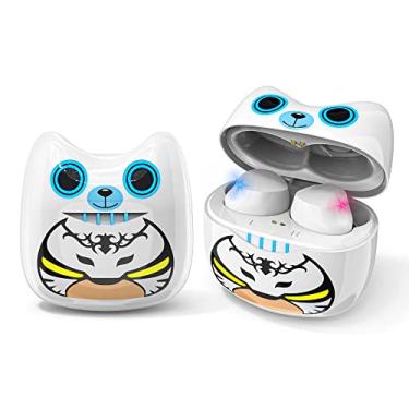 Imagem de Fones de ouvido sem fio brancos, fones de ouvido Bluetooth 5.1 com microfone IPX5 à prova d'água 36H Playtime Hi-Fi estéreo Cartoon Kids Fones de ouvido USB-C Fast Charge LED Display Cute Kids Earbuds para iPhone Android