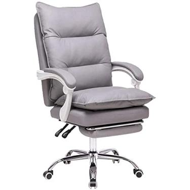 Imagem de Cadeira ergonômica de escritório executivo, cadeira de balanço de altura ajustável com apoios de braços acolchoados, cadeira executiva giratória de couro PU com apoio para os pés retrátil, cinza lofty