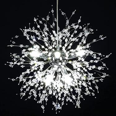 Imagem de Lustre de cristal moderno K9 luz de teto de cristal lustre de aço inoxidável para sala de estar quarto cozinha sala de jantar corredor entrada (Prata escovado-8 as luzes.)