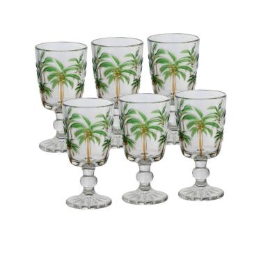 Imagem de Conjunto 6 Taças De Vidro Tropical Palmeiras Palm Tree Handpaint Lyor 310ml