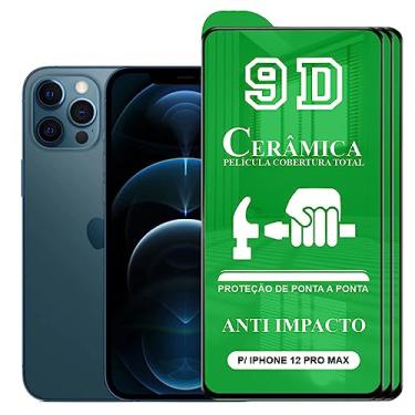 Imagem de Kit 3x Película Compatível com iPhone 12 Pro Max - 9D Cerâmica Protetora Resistente Anti Impacto Queda Choque Shock Flexível Nano Gel Compatível com 3D 5D 100D