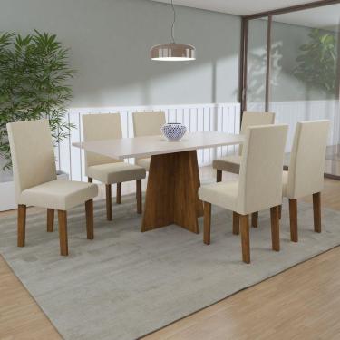 Imagem de Conjunto Sala de Jantar Amalia 1 Mesa 160cm com 6 Cadeiras Vênus Viero Móveis Pinho/Blonde/Bege
