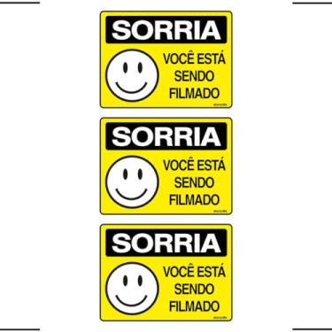 Imagem de Combo 3 Placas De Sinalização Sorria Você Está Sendo Filmado 20x15 Ekomunike - P-25 F9e