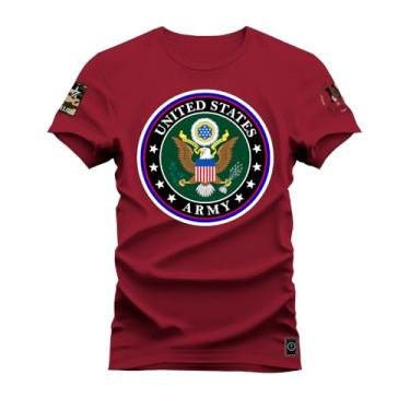 Imagem de Camiseta Plus Size Shirt Premium 30.1 Algodão Estampada United States Bordo G4