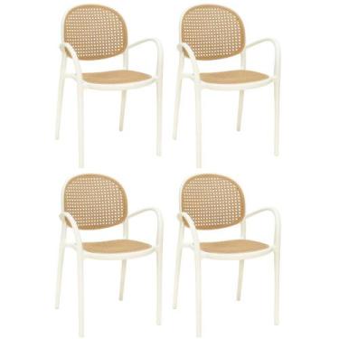 Imagem de Kit 4 Cadeiras De Jantar Roma Com Braço Para Sala E Cozinha - Bege - I