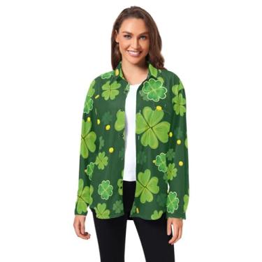 Imagem de KLL Camisa social de manga comprida com flores de trevo e primavera St Day para homens e mulheres roupas com bolsos PP, Primavera, St Day, sorte e flor de trevo, P