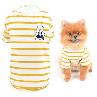 Imagem de SMALLLEE_LUCKY_STORE Urso fofo clássico listrado camiseta para cachorro pequeno médio gato menino menina regata colete yorkie chihuahua roupas de verão para animais de estimação, amarelo, G