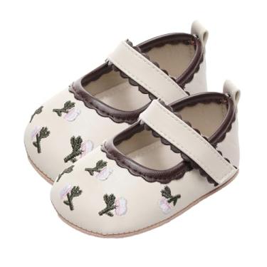 Imagem de Sapatos de meias infantis com estampa floral, sapatos de princesa, sandálias de primeira caminhada com gancho, Bege, 0-6 Meses