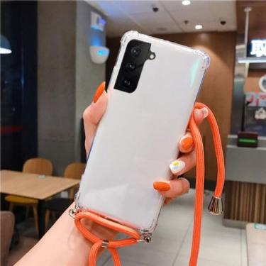 Imagem de Capa de telefone de silicone macio à prova de choque para Samsung M14 A54 A14 A34 A24 A23 A04E Crossbody Colar Cord Strap Cordão Capa, Laranja, Para A54 5G