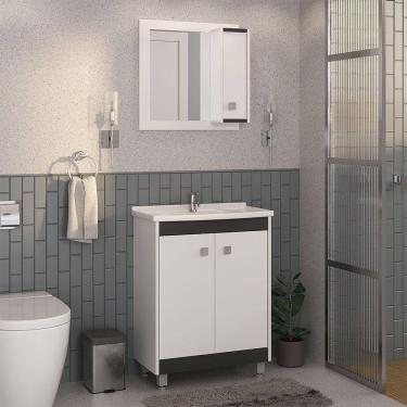 Imagem de Conjunto Balcão para Banheiro com 3 Portas e Cuba Branco/Preto Viena - Ozini