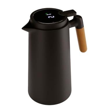 Imagem de LYOR - Garrafa Térmica de Plástico com Cabo de Madeira e Termômetro Tap Preta 1L - Utensílios de Cozinha - Mesa Posta - Decoração - Itens Para Casa - Perfeita Para Café e Chá